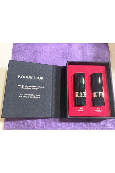 Dior duo lipstick set with studded case 999 lipstick 080 lipstick ( mini size set )