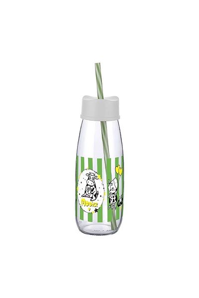 Titiz Plastik Pam Glass Milk Bottle with Straw 250 ml