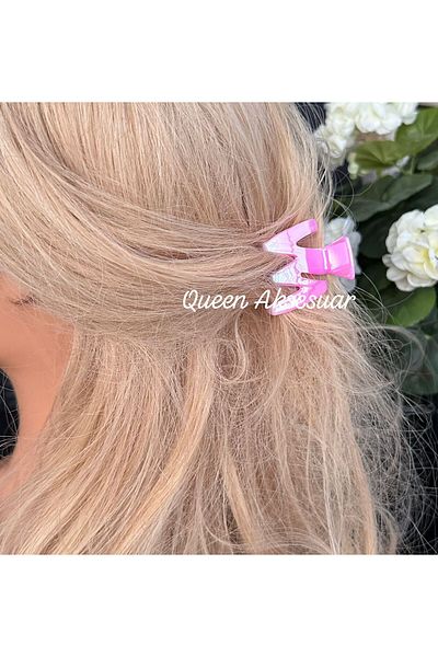 QUEEN AKSESUAR Shiny Hologram Pearlescent Acrylic Large Zigzag Scalloped Clasp Buckle Pink