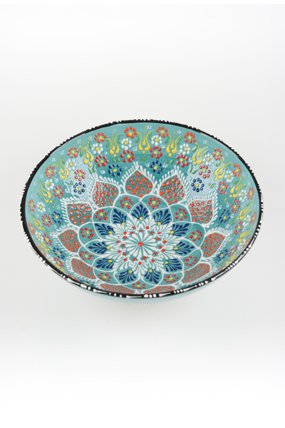 ADEN LİNA ART WORKSHOP 30 cm SU YEŞİLİ meyve kasesi Otantik Çini Desen Serami...