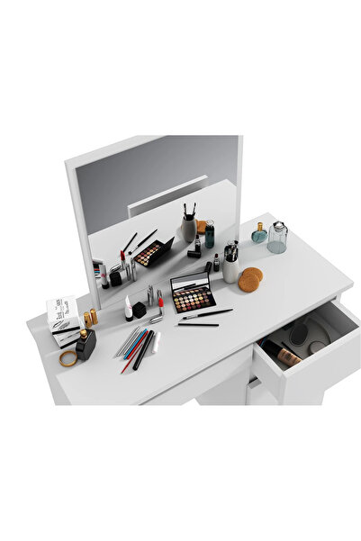 SERSIMO Masa de toaleta si machiaj Beta cu oglinda si 4 sertare, 94x43x130 cm, finisaj alb