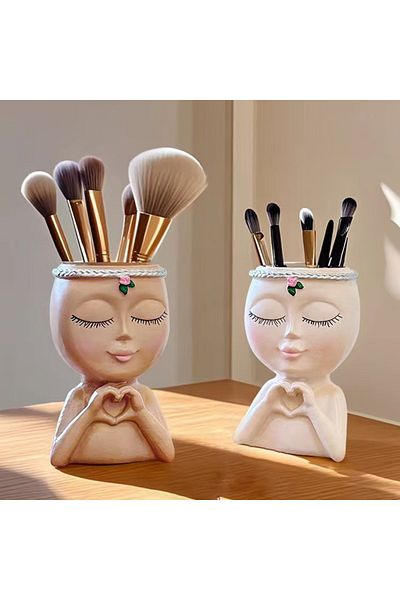 GUCSO Girl Headed Brush Holder, Makeup Table Organizer, Girl Figured Brush Holder, Decorative Makeup Brush Holder,