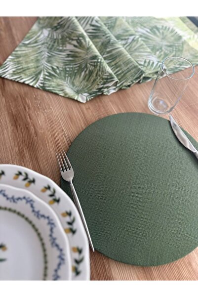 TUA HOME Palm Verde %100 Pamuk 6’lı Amerikan Servis + 1 Runner Takımı – Kontr...