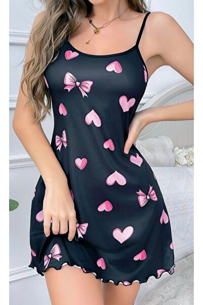 NightLove Nightlight 3741 Women's Patterned Strap Satin Nightgown