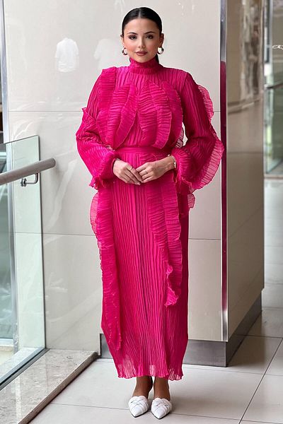 Mahal High Neck Ruffle Dress