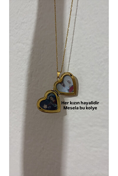 Çelik Kalpli Kapaklı Resimli Kolye - Her Kızın Hayalidir Bu Kolye