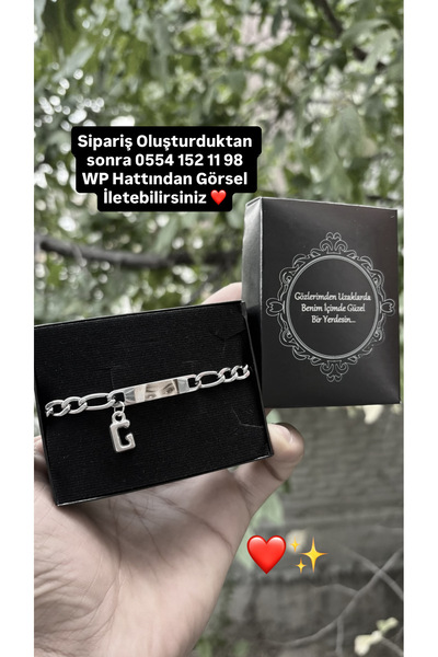 Çelik Harf Charmlı Göz Baskılı Bileklik - En Tatlı Hediye