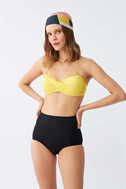 modaserdem Mdsrdm Women's Strapless Yellow High Waist Bikini Set