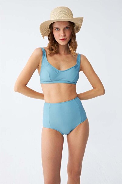 modaserdem Mdsrdm Women's Basic Turquoise Pad High Waist Bikini Set