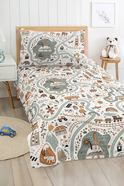 Realhomes City and Nature Themed Colorful Illustrated Single Children's Pique...