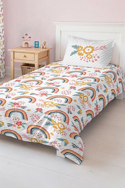 Realhomes مجموعة بيكيه ملونة بألوان قوس قزح وزهور كريمية باستيل للأطفال الصغار
