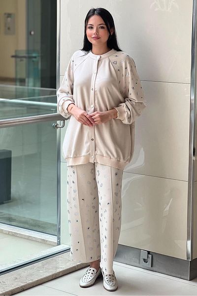 Ghisa Modal Suit with Small Stone Embroidered Snap Trousers