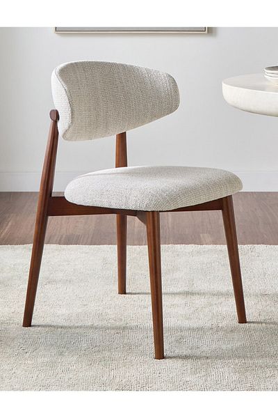 Generic Upholstered Solid Wood Dining Chair Side Chair Biege with Brown Legs