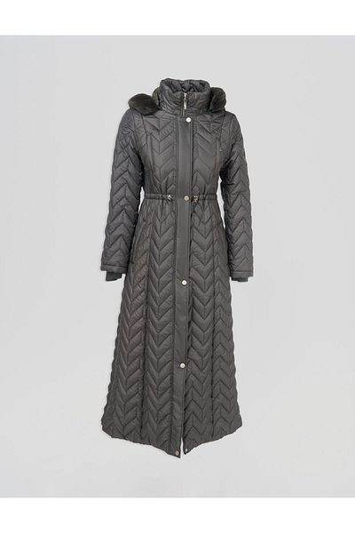 Kayra Fur Collar Quilted Coat Khaki