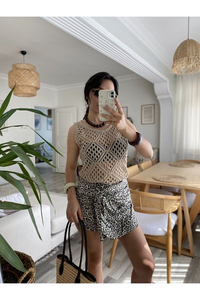 Viyamo Bluză de tricotaj cu model geometric cu gât rotund pentru femei