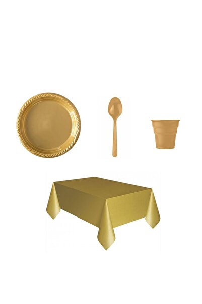 Ambalaj Evi Gold Plastik Tabak Plastik Bardak Plastik Kaşık Masa Örtüsü Seti ...