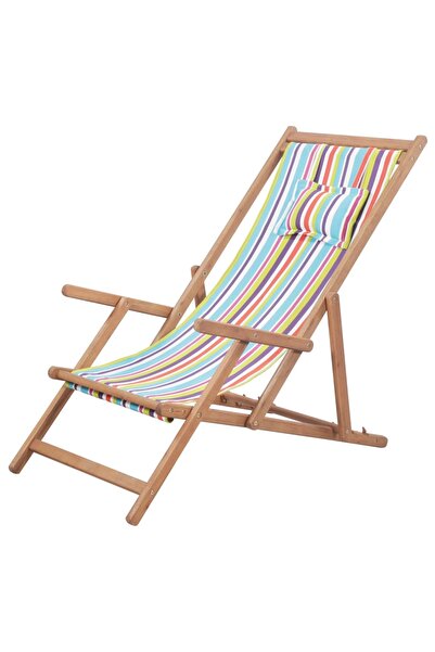 vidaxl Scaun de plajă pliabil, multicolor, textil și cadru din lemn