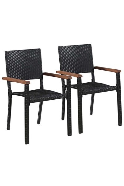 vidaxl Scaune de exterior, 2 buc., negru, poliratan