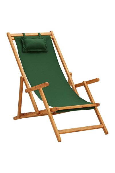 vidaxl Scaun de plajă pliabil, verde, lemn masiv de eucalipt, textil