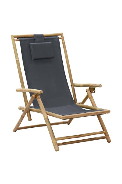 vidaxl Scaun rabatabil de relaxare, gri închis, bambus & țesătură