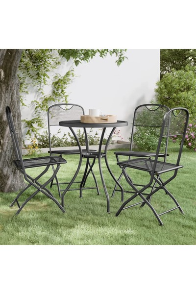 vidaxl كراسي حديقة قابلة للطي، 4 قطع، شبكة معدنية موسعة، لون أنثراسيت