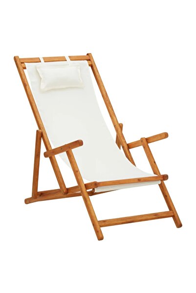 vidaxl Scaun de plajă pliabil, crem, lemn masiv de eucalipt, textil