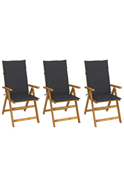 vidaxl Scaune grădină pliabile cu perne, 3 buc., lemn masiv de acacia