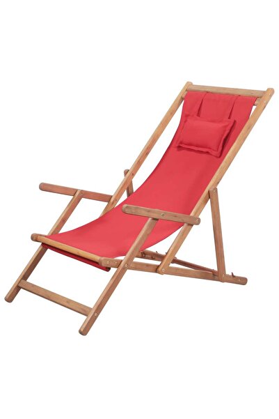 vidaxl Scaun de plajă pliabil, roșu, textil și cadru din lemn