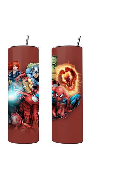 MECKSA Marvels Spiderman Design Tumbler Straight Tumbler double Wall Insulated Tumbler with Straw 20 oz