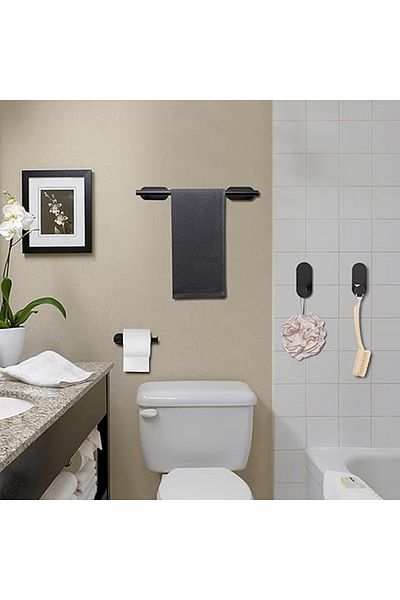 Saharaz 4-piece wall-mounted towel rack,stainless steel, self-adhesive, 4 styles, easy to install, black