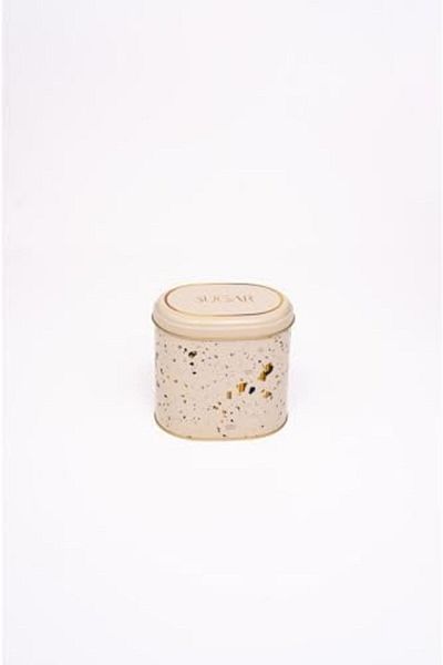 Mena Rise Şirinshop Terrazzo Cream Patterned Oval Metal Storage Container 11X15 cm (Terrazzo Cream) 1108107