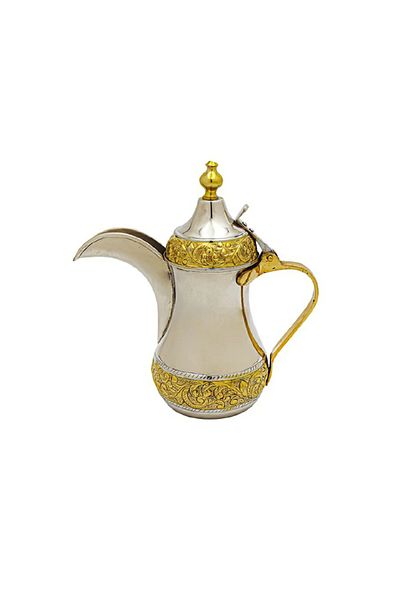 BASURRAH Luxury Arabic Coffee Pot Set, Gold and Silver, 3 Pieces