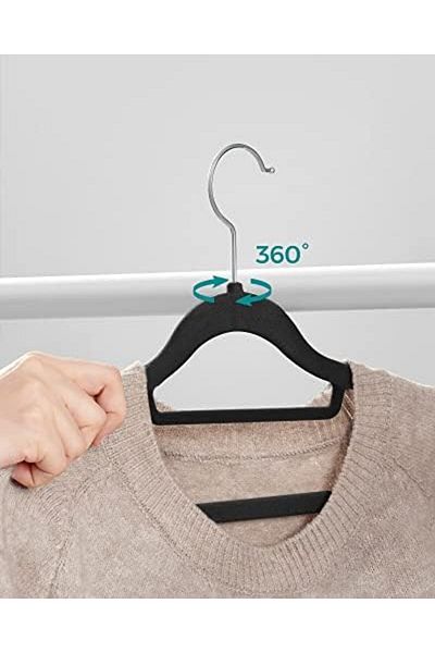 Mena Rise Şirinshop Velvet Clothes Hanger Set of 20 Non-Slip Small Connecting Rod 360 °   Rotating Hook 0