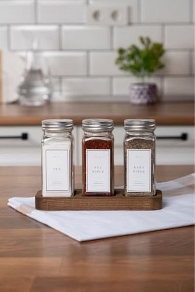 Mena Rise Şirinshop Silver Spice Rack Set with Wooden Stand 1108107