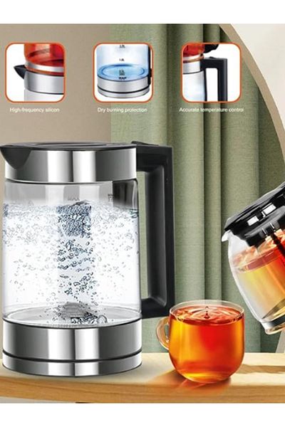 Denx Transparent Glass Kettle 2L Double Pot Tea Pot With filter Electric Kettle
