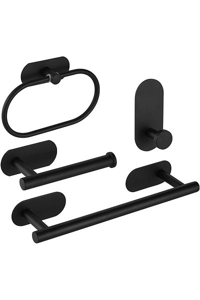 Saharaz 4-piece wall-mounted towel rack,stainless steel, self-adhesive, 4 styles, easy to install, black
