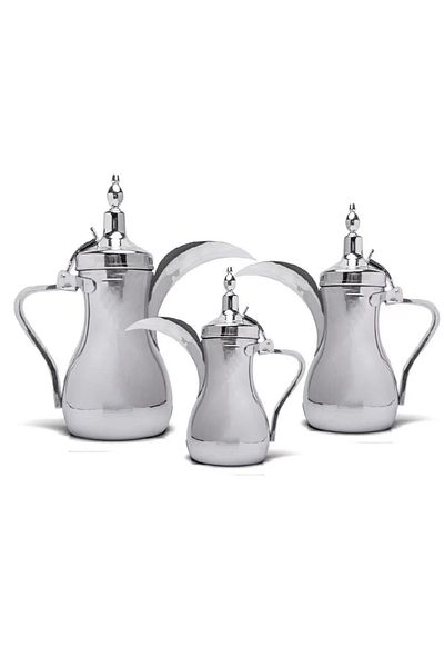 BASURRAH 3-piece silver chrome coffee pot set in different sizes