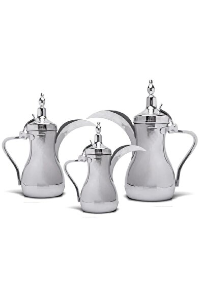 BASURRAH طقم أواني قهوة من 3 قطع مطلية بالكروم الفضي بأحجام مختلفة