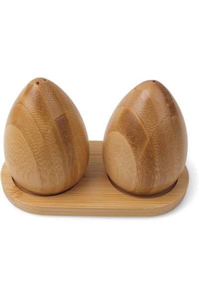 Mena Rise Natural Egg-Shaped Bamboo Salt and Pepper Shaker |   Antibacterial, Health