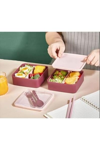 Mena Rise Şirinshop Store Lunch Box Lunch Box 2 Layers Including Spoon and Fork Plastic Lunch Box 110
