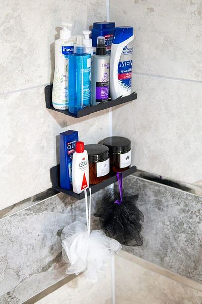 Mena Rise Diyar-ıFırsatShop Suport adeziv pentru șampon de colț negru din 2 piese, organizator de baie, bucătărie și R