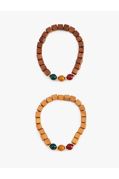 Koton Set of 2 Multicolored Wooden Beaded Bracelets