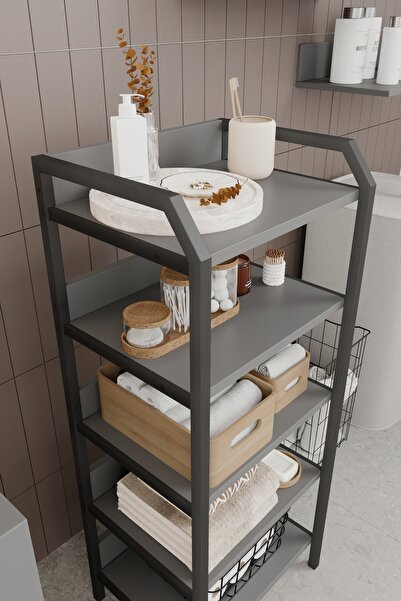 Remaks Bozburun Çok Amaçlı Banyo Rafı Deterjanlık Kiler Rafı Banyo Dolabı Antrasit