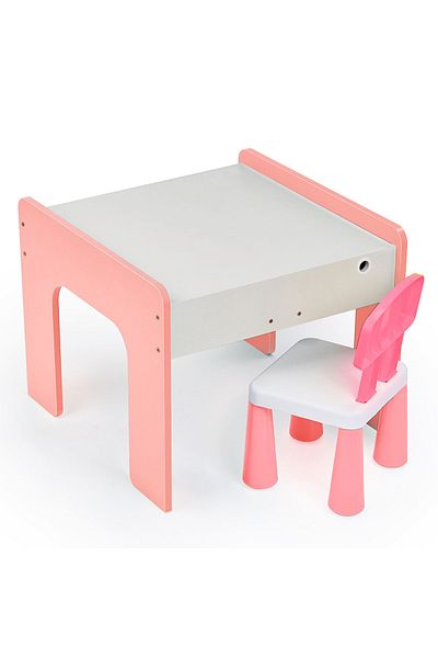 Onuvio Masă multifuncțională pentru copii, lemn MDF, scaun inclus, 57x57x45, 3-6 ani, Onuvio® - roz