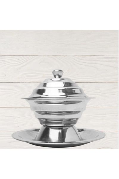 BASURRAH Round date bowl with silver lid, 15 cm