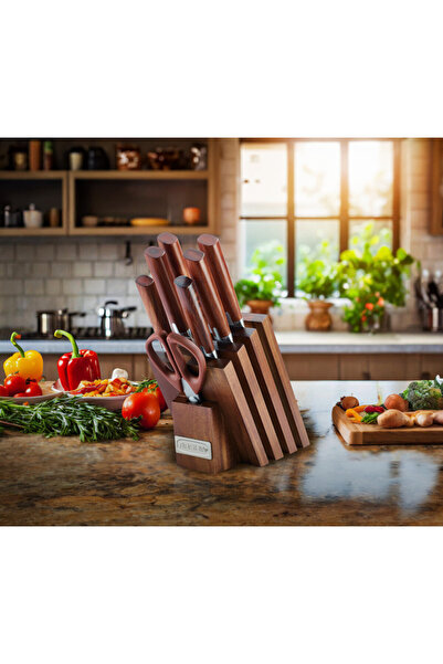 Arshia 8 Piece German Steel Knife Set with Wooden Block Premium Blades and Ergonomic Handles