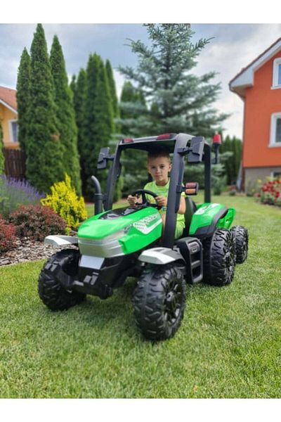 AMRTOYS Electric tractor with trailer and XL remote control, EVA wheels, 12V10Ah