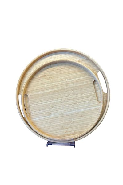 Qerhome Round Bamboo Serving Tray, Set of 2