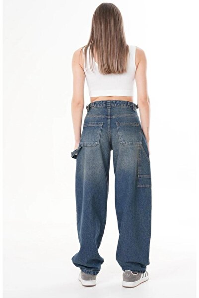 LAMİRAMOOD K.Tint with Epaulettes Double Belt Adjustable Wide Leg Wide Leg Super High Waist Women's Pants