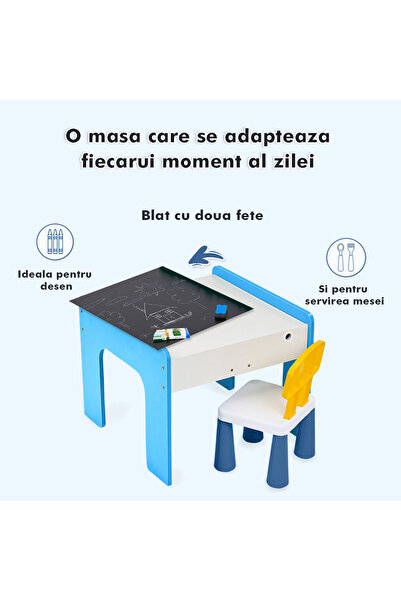 Onuvio Multifunctional Table for Children, MDF Wood, Chair Included, 57x57x45, 3-6 Y, Onuvio® - Light Blue